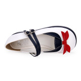 Angelic Imprint - White Round Toe Buckle Sailor Lolita Flat Shoes with Bow