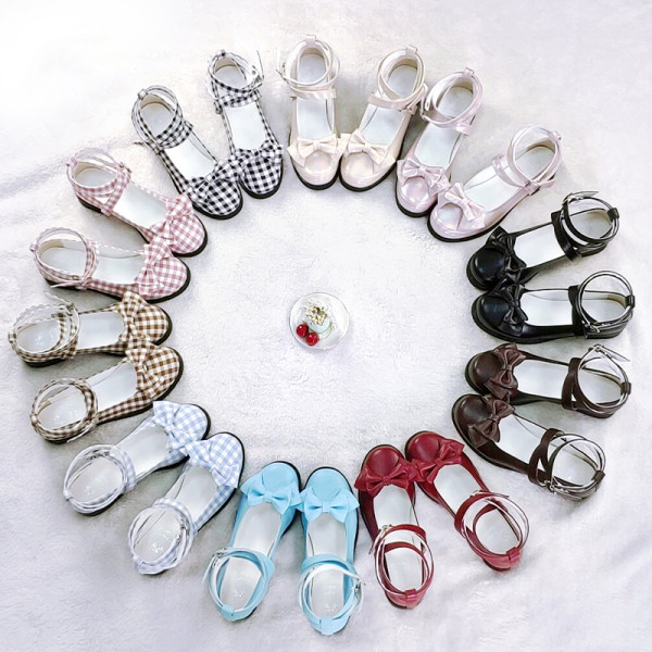 Angelic Imprint - Round Toe Buckle Sweet Lolita Flat Shoes with Bow