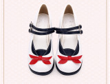 Angelic Imprint - Round Toe Buckle Sailor Lolita Flat Shoes with Bow
