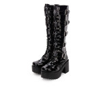 Angelic Imprint - High Chunky Heel Round Toe Buckle Platform Calf High Gothic Punk Lolita Boots