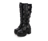 Angelic Imprint - High Chunky Heel Round Toe Buckle Platform Calf High Gothic Punk Lolita Boots
