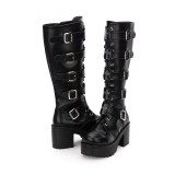 Angelic Imprint - High Chunky Heel Round Toe Buckle Platform Calf High Gothic Punk Lolita Boots