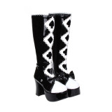 Angelic Imprint - Round Toe Buckle Gothic Punk Black and White Calf High Platform Lolita Boots with Bow