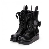 Angelic Imprint - High Heel Round Toe Buckle Ankle Short Sweet Lolita Boots with Ear and Fuzzy Ball