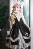 Yona Studio - Black Angel - Black Cross Gothic Lolita JSK Jumper Skirts with Pointed Collar