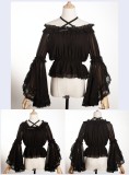 Brocade Garden - High Waist Chiffon Long Flared Sleeves Classic Lolita Blouse with Adjustable Collar