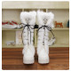 Angelic Imprint - High Chunky Heel Round Toe Calf High Platform White Sweet Lolita Boots with Rabbit Fur for Winter