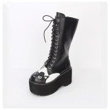 Angelic Imprint - High Heel Round Toe Black and White Cat Middle Calf Sweet Lolita Platform Boots