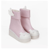 Angelic Imprint - High Heel Round Toe Ankle Short Pink Sweet Lolita Platform Boots with Wing and Bow