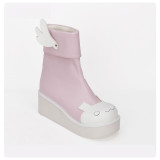 Angelic Imprint - High Heel Round Toe Ankle Short Pink Sweet Lolita Platform Boots with Wing and Bow