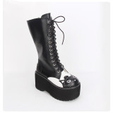 Angelic Imprint - High Heel Round Toe Black and White Cat Middle Calf Sweet Lolita Platform Boots