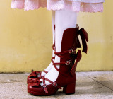 Angelic Imprint - High Chunky Heel Round Toe Buckle Calf High Classical Lolita Sandal Boots with Bow
