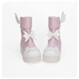 Angelic Imprint - High Heel Round Toe Ankle Short Pink Sweet Lolita Platform Boots with Wing and Bow