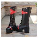 Angelic Imprint - High Chunky Heel Round Toe Buckle Gothic Punk Black Calf High Platform Lolita Boots
