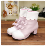 Angelic Imprint - Low Heel Round Toe Ankle Short Pink Sweet Lolita Boots with Bow