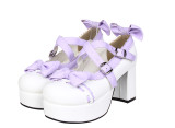 Angelic Imprint - High Chunky Heel Round Toe Buckle Sweet Platform Lolita Shoes with Bow