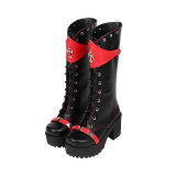 Angelic Imprint - High Chunky Heel Round Toe Buckle Gothic Punk Black Calf High Platform Lolita Boots