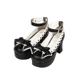 Angelic Imprint - High Chunky Heel Round Toe Buckle Black Platform Sweet Lolita Shoes with Bow