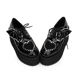 Angelic Imprint - High Heel Round Toe Gothic Punk Black Lolita Platform Shoes with Bow