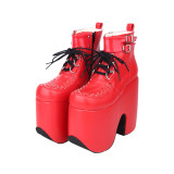 Angelic Imprint - Sky High Heel Round Toe Ankle Short Red Gothic Punk Platform Lolita Boots