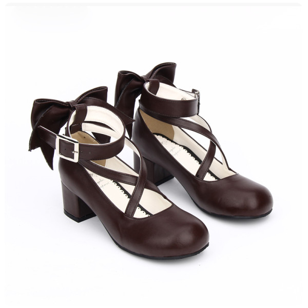 Angelic Imprint - Low Chunky Heel Round Toe Buckle Sweet Lolita Shoes with Bow Back