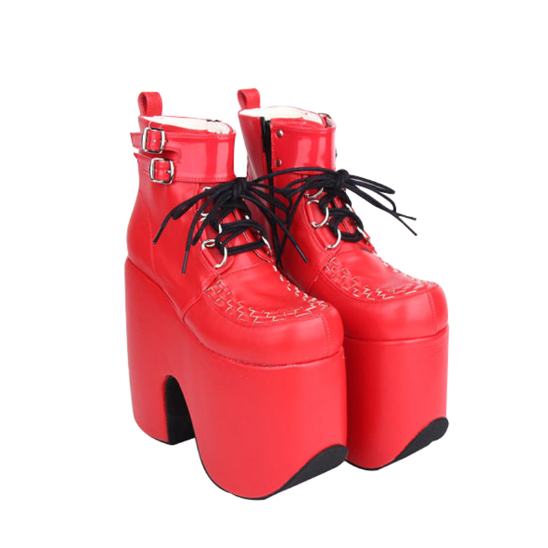 Red Gothic Punk Platform Lolita Boots 