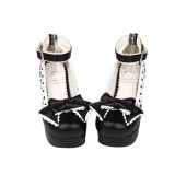 Angelic Imprint - High Chunky Heel Round Toe Buckle Black Platform Sweet Lolita Shoes with Bow