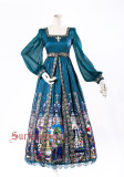 Surface Spell -The Rosary- Printed High Waist Ankle Length Peacock Green Gothic Lolita OP One Piece Dress