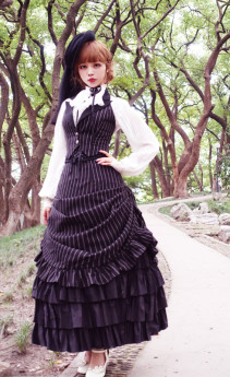 Surface Spell -Gothic Academy- Striped High Waist Ankle Length Long Gothic Lolita Skirt
