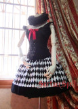 Surface Spell -Virtual Joker- Black and White Argyle High Waist Fishbones Gothic Lolita Skirt