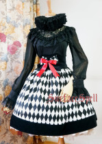 Surface Spell -Virtual Joker- Black and White Argyle High Waist Fishbones Gothic Lolita Skirt