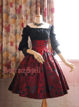 Surface Spell -Lady in Darkness- Dark-striped High Waist Fishbone Lolita Skirt
