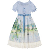 Summer Fairy -Monet Oil Painting- Short Sleeves Classic Lolita OP One Piece Dress