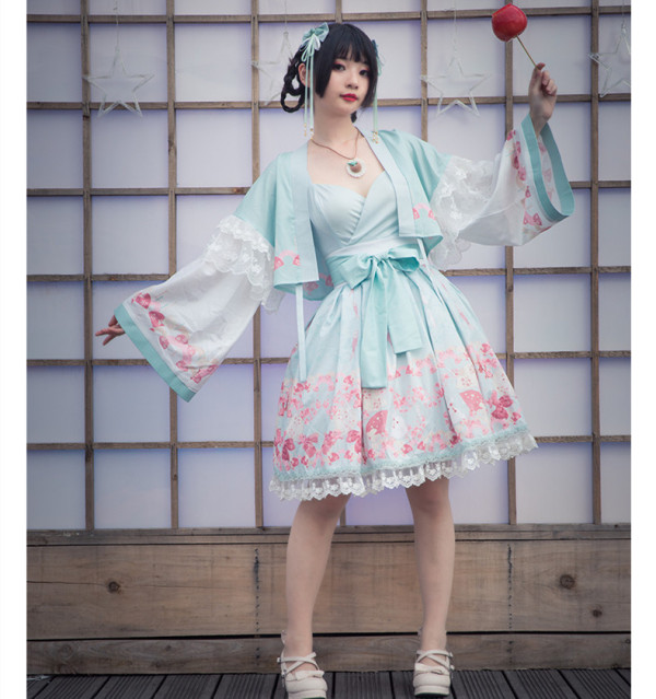 Yingluofu -Sakura- Japanese Sweet Lolita Full Set(JSK, Bolero and 2 Hairclips)
