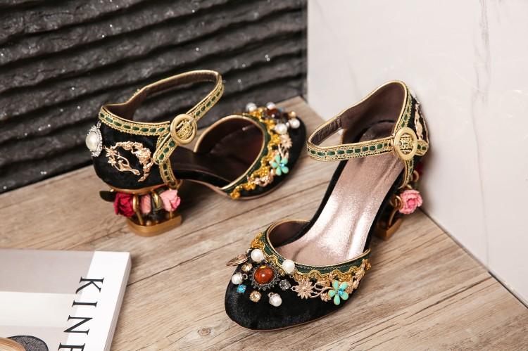 US$ 79.99 - Blooming Flower - High Chunky Heel Round Toe Buckle Classic ...