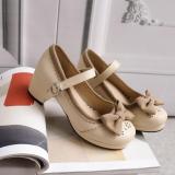 Blooming Flower - Low Chunky Heel Round Toe Buckle Classic Vintage Lolita Shoes with Bow