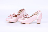 Dong Family -Snow White- Middle Chunky Heel Round Toe Buckle Sweet Lolita Shoes with Bow and Pearl