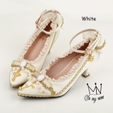 Rose and Cross Lolita Heel Shoes with Beads(Satin-mixed PU Version)
