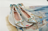 Rose and Cross Lolita Heel Shoes with Beads(Satin-mixed PU Version)