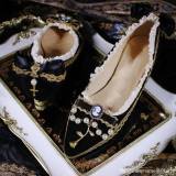 Rose and Cross Lolita Heel Shoes with Beads(Suede-mixed PU Version)