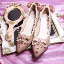 Rose and Cross Lolita Heel Shoes with Beads(Suede-mixed PU Version)