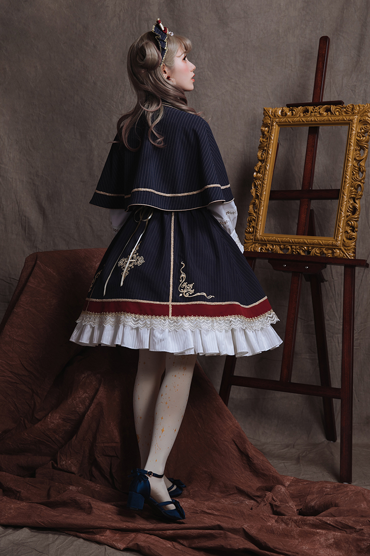 【SIKA Lolita/Mサイズ】 Crossケープ付きワンピース SIKA Lolita Royal Crossケープ付きワンピース【グレー】（配色