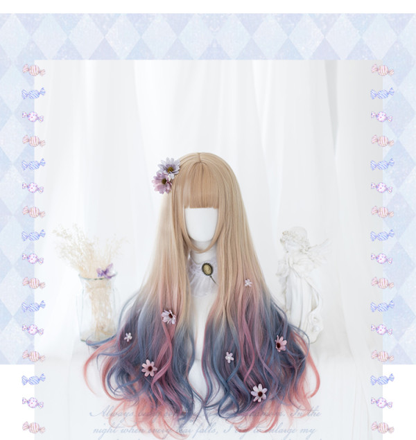 Heng Ji -75cm Long Big Curly Wavy Pastel Rainbow Lolita Wig