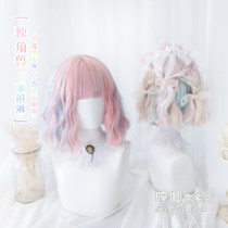 Heng Ji -Sweet 33cm Short Curly Wavy Pastel Rainbow Lolita Wig