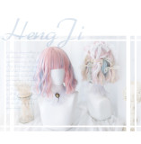 Heng Ji -Sweet 33cm Short Curly Wavy Pastel Rainbow Lolita Wig