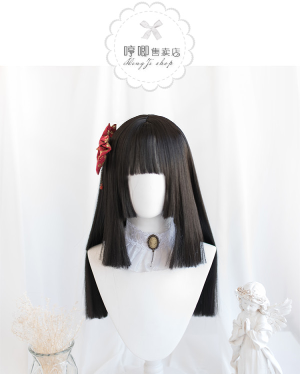 Heng Ji -Wa 60cm Long Straight Black Lolita Wig