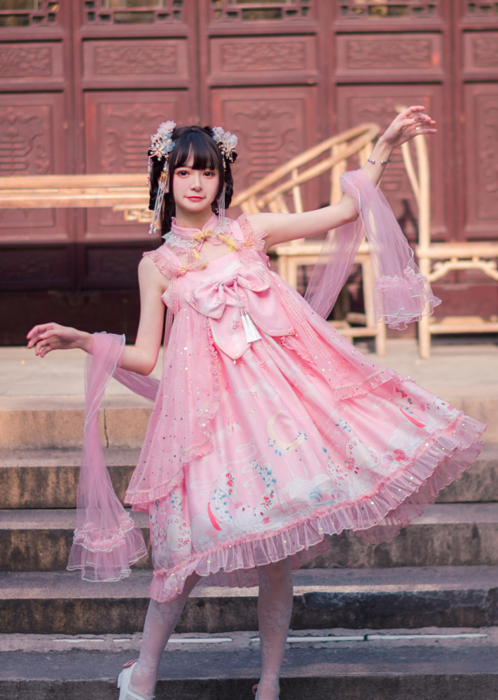 US$ 50.99 - CYLolita -Moon Rabbit- High Waist Qi Lolita Jumper Skirt Dress  - m.lolitaknot.com