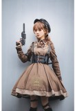 Pinky Winky -Army- Ouji Military Lolita OP with PU Corset,Detachable Tie and Accessories