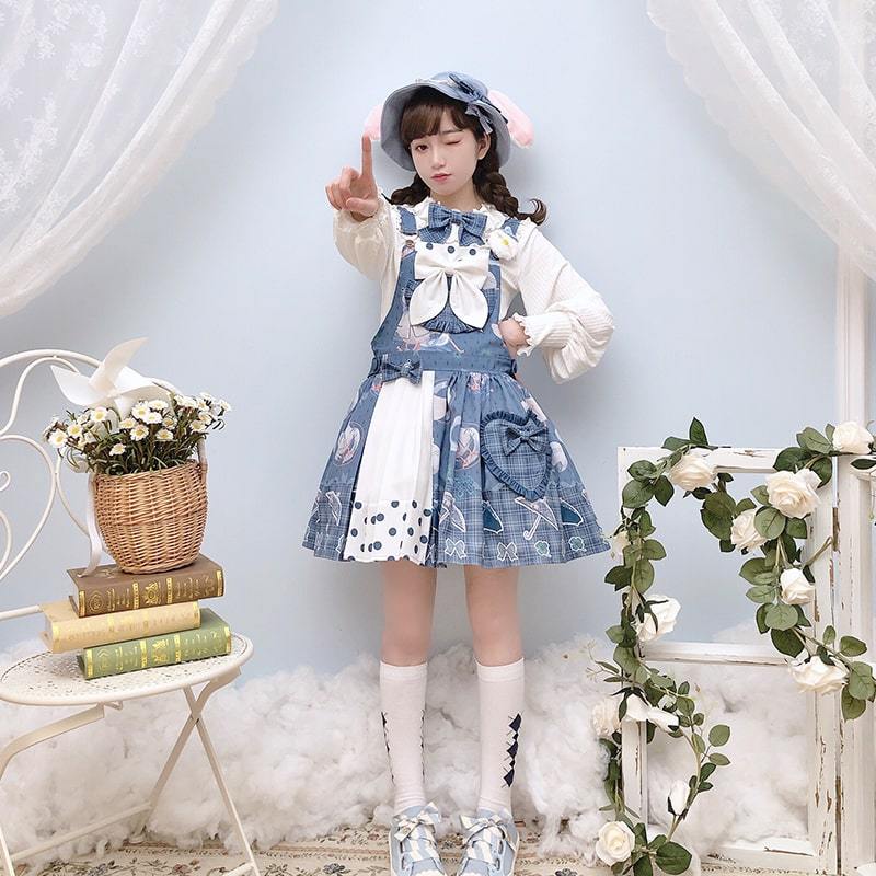 US$ 35.99 - Cat Can -Duck in Rainy Day- Sweet Casual Lolita Salopettes -  m.lolitaknot.com