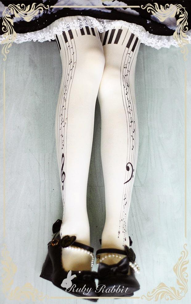 US$ 11.99 - Ruby Rabbit -The Piano- Lolita Tights for Spring and Autumn -  m.lolitaknot.com